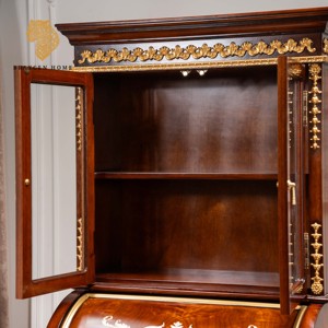 Scrivania <span class=keywords><strong>Reale</strong></span> in Legno di Mogano Americano con Libreria, Tavolo Console Personalizzabile per Soggiorno, Mobile Vintage con Cassetti - Product Image 3