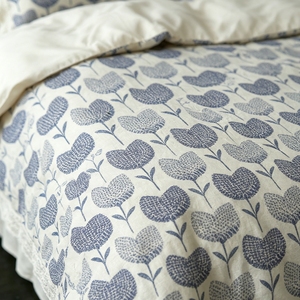 100% Cotton <strong>Duvet</strong> Cover <strong>Set</strong> <strong>Navy</strong> Blue Tulip Print Lace Trim Scandinavian 4-Piece Bedding <strong>Set</strong> for Bedroom Decor - Product Image 4