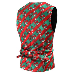 Autumn Winter Youth Slim Fit 3D Flap Pockets Casual Collarless Single Breasted <strong>Christmas</strong> Print Suit <strong>Waistcoat</strong> Vest Gilet - Product Image 4