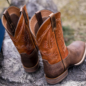 Botas vaqueras de cuero genuino para hombre, suela de goma Vintage, botas de vaquero personalizadas de alta calidad para hombre, botas marrones occidentales para hombre - Product Image 2