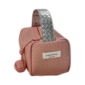 Bolso tejido con bloques de color plateado, nuevo bolso cuadrado pequeño de mano, bolsa de maquillaje portátil, moderno y fresco, con diseño a cuadros. - Product Image 1