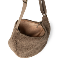 Sac à bandoulière portable en polaire sherpa imperméable, style robe demi-lune, avec logo personnalisé, idéal pour l'hiver et confortable