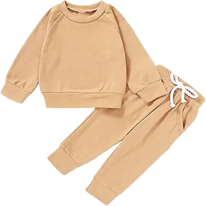 ชุดวอร์มเด็กสีเบจ เสื้อคอกลมและกางเกงจ็อกเกอร์สำหรับเด็กเล็ก ขายส่ง - Product Image 2