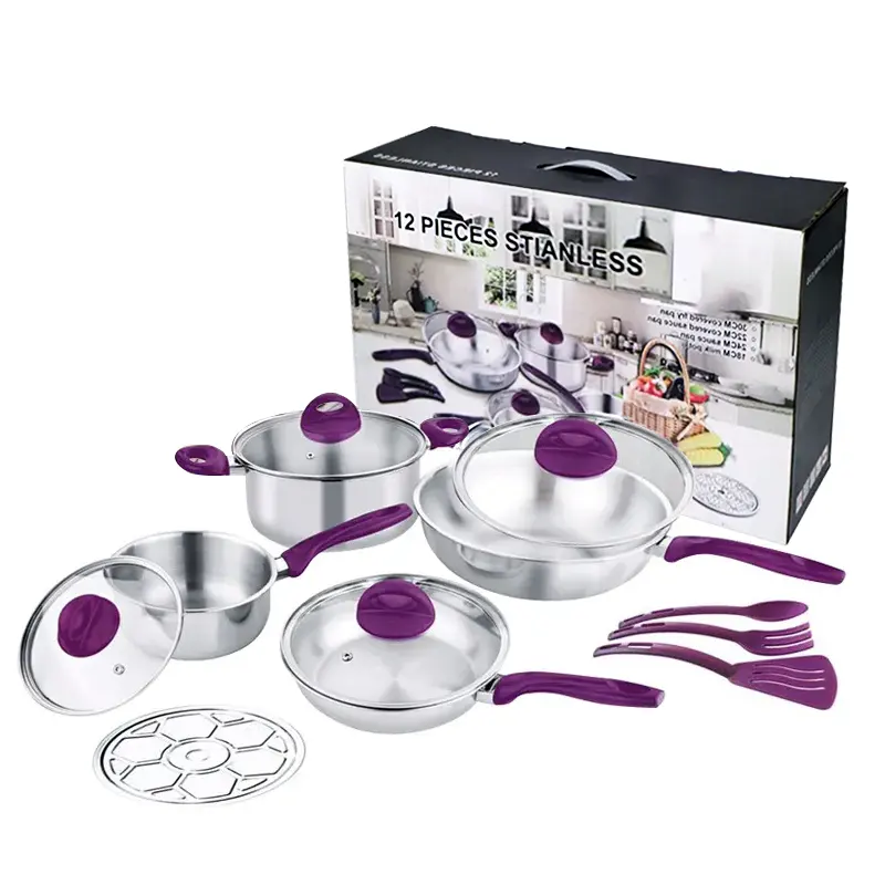 Set Panci Masak Baja Tahan Karat Berkemah Dapur Ungu 12 Buah India Harga Rendah