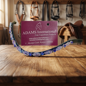 Fronture de cheval en cuir de qualité supérieure avec pierres de cristal colorées |   Bridelet d'équitation anglais pour l'équitation et les concours - Product Image 3