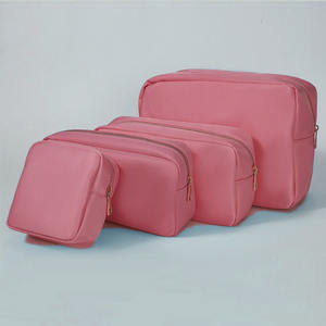 Sac cosmétique en nylon rayé personnalisable avec fermeture éclair, grande capacité, style féminin, imperméable, écologique, couleurs vives, quatre compartiments - Product Image 2