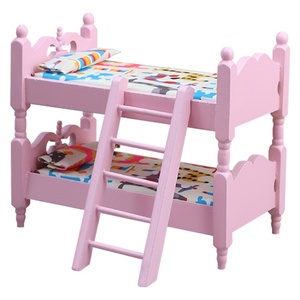 Meubles miniatures en bois <span class=keywords><strong>pour</strong></span> <span class=keywords><strong>maison</strong></span> <span class=keywords><strong>de</strong></span> poupée 1:12, modèle <span class=keywords><strong>de</strong></span> chambre d'enfant, lit superposé rose à deux étages - Product Image 5