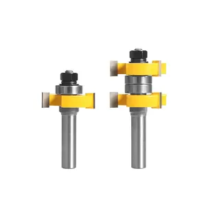 2Pcs Tongue and Groove Router Bit Set with Double Bearing 3 Teeth Adjustable T Shape Wood Milling Cutter Factory Hot Sales