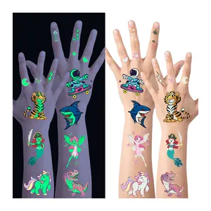 Luminous Christmas Tattoo Stickers For Kids Arm Face Glowing Tattoo Sticker Temporary Children Body Art Tattoo Cartoon