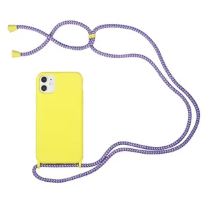 适用于iPhone 11 12 13 pro X Xs Max模块化项链硅胶软防震斜跨手机套，带绳套