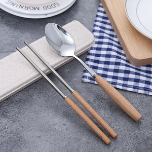 Stainless Steel Chopsticks And Spoon Set With Wooden Handle Portable Eco Friendly Cutlery For Students And Outdoor Use - Product Image 2