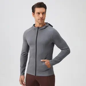 S-2XL Plus Size Men's Solid Colors Sweat-wicking Zipper Running Jacket Fast Dry Front Pockets Sports Hooded Jackets 2024