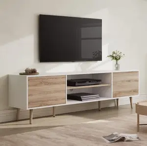 Modern Dark Brown OAK TV Console Wood Entertainment Center with Wooden Legs for Living Room or Bedroom Home Furniture