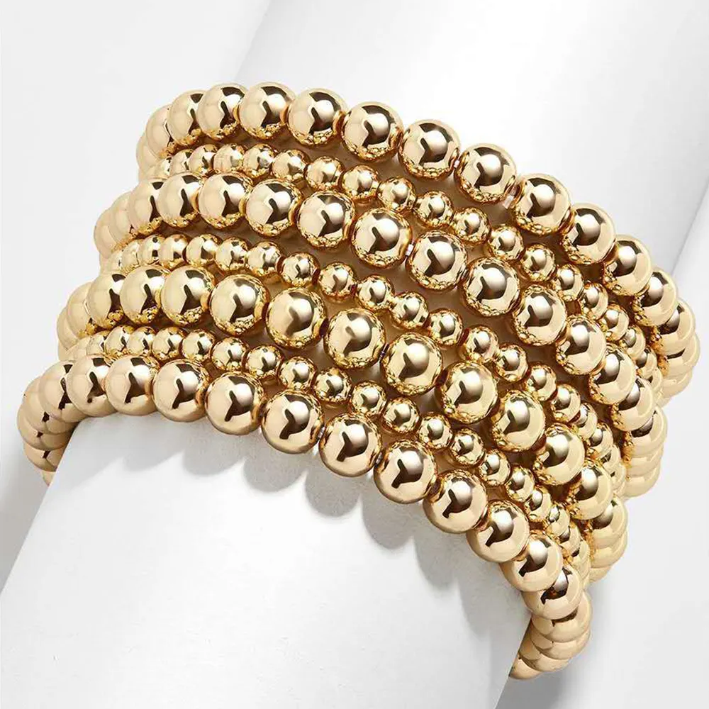 Atacado luxo pequeno 14k contas de metal dourado, charme empilhando argila bracelete conjunto jóias para mulheres