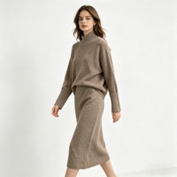 Ensemble de tricot doux effet cachemire personnalisé pour femme, pull à col haut + jupe longue, 2 pièces, vente en gros