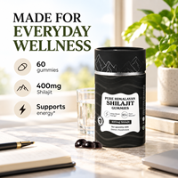 Gummies de Shilajit Pur de l'Himalaya 400mg avec plus de 85 Oligo-éléments, Soutien Énergétique, Complément Herbal, Vente Directe Usine, 60 Comprimés