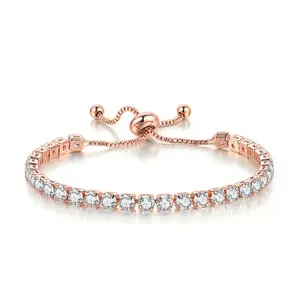 Single Row Full Diamond 4mm Round Zircon Crystal Tennis Bracelet Fashion Personality Adjustable Birthstone Bracelet