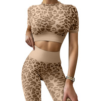 Ensemble de yoga personnalisé 2 pièces, taille haute élastique, imprimé léopard réversible, magnifique, vente en gros, nouvelle collection, vêtements de fitness