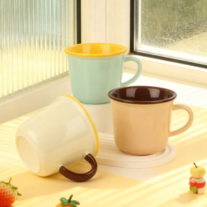 Promotional Gift Ceramic 340ml Lemon Water Cup Smooth Glaze Mouth Cute Macaron Kid Mug Enamel Cup Gift with Printed LOGO