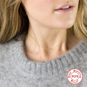 Collar ROXI de Plata S925, Estilo Coreano, Dulce, Hueco, con Forma de Corazón de Durazno Pequeño, Simple, para Clavícula, Regalos de San Valentín para Mujeres - Product Image 3