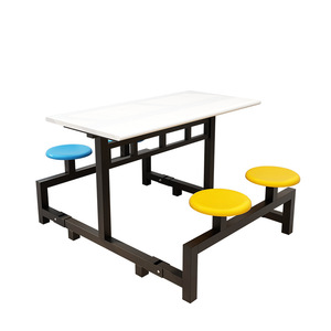 Table à manger moderne pour 6-8 personnes Ensemble de chaises Table à manger cantine d'usine Combinaison avec panneau en métal et bois pour écoles et restaurants - Product Image 1