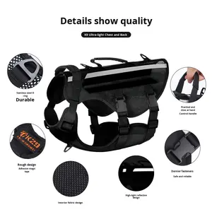 国境を越えた新しい犬用タクティカルハーネス、オックスフォード生地、高反射、柔らかく快適なペットハーネス、在庫あり、卸売 - Product Image 4