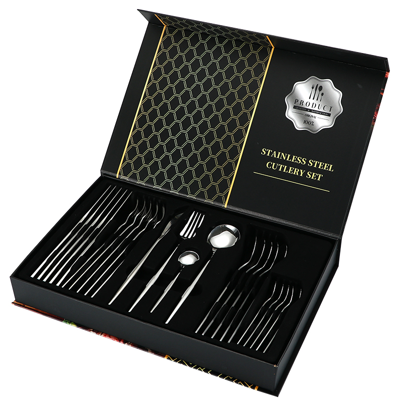 Роскошный свадебный подарок 24 шт. Набор ножей ложки вилки Позолоченные столовые приборы из нержавеющей стали наборы столовых приборов с подарочной коробкой