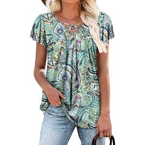 2025 Women's Boho Flattering V Neck <b>Tunic</b> Top with Short Sleeves Dressy Beige Paisley XL <b>Knit</b> Tops and Leggings - Product Image 1