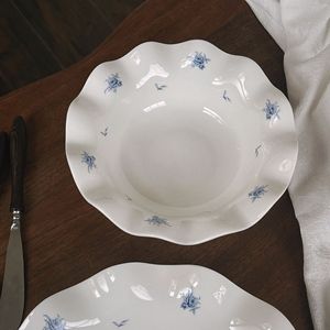 French Embossed Blue Rose Ceramic Dessert Dish Vintage Home Restaurant Flower <b>Dinner</b> Plate for Party Occasions - Product Image 4