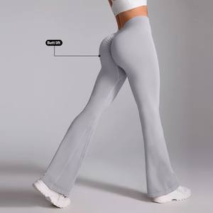 <span class=keywords><strong>Leggings</strong></span> de yoga évasés pour la gym, vêtements de sport haut de gamme, logo personnalisé, nylon et élasthanne, taille haute, effet push-up fessier, pantalons de sport - Product Image 4