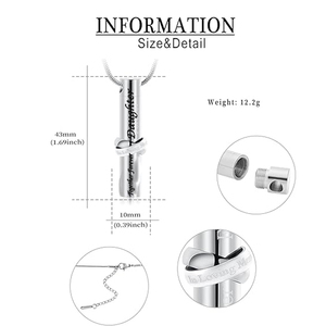 Joyería de cremación de acero inoxidable mascota/cenizas humanas <span class=keywords><strong>para</strong></span> <span class=keywords><strong>siempre</strong></span> hermano colgante cilíndrico joyería conmemorativa colgante urna collar - Product Image 2