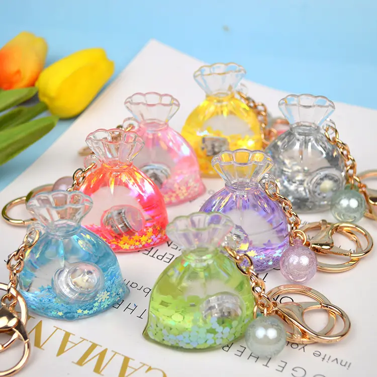 Xinxing Acrylic Keychain With Light into The Oil Blessing Bag Floating Pendant Lady Bag Accessories Pendant Money Bag Keychain