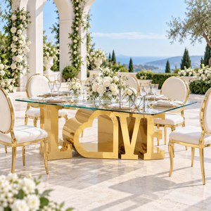 Mesa de Comedor Rectangular de Acero Inoxidable Dorado de Lujo, Base de Pedestal Floral Art Deco para Suministro de Banquetes de Boda en Hoteles - Product Image 3