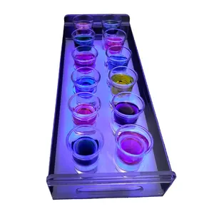 Rectangular Colorful Bottle Holder Decoration Clear Acrylic Cup Tray With LED Lighting