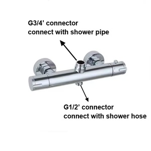 Miscelatore <span class=keywords><strong>Doccia</strong></span> Termostatico a Doppia Maniglia in Ottone Cromato Lucido con Getto Morbido, Montaggio a Parete e Valvola in Ceramica - Product Image 5