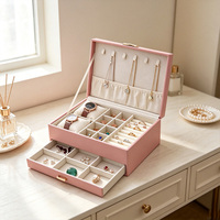 Boîte à bijoux en cuir PU avec tiroir, doublée de velours, pour ranger colliers, bagues, boucles d'oreilles et montres, pour femmes