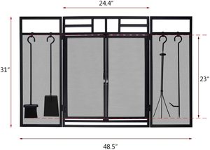 Oniya 3 Panels Black <strong>Fire</strong> Spark <strong>Guard</strong> Grate Large Steel Mesh Fireplace <strong>Screen</strong> with Tool Sets for Living Room, Bedroom Decor - Product Image 5
