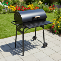 Barbecue au charbon de bois de type tonneau avec table de préparation latérale et roues, barbecue d'extérieur robuste avec étagère de rangement pour jardin