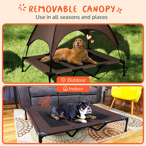Proveedores indestructible marrón transpirable elevada cama calmante perro masticar malla de enfriamiento resistente cama elevada para mascotas con dosel - Product Image 3