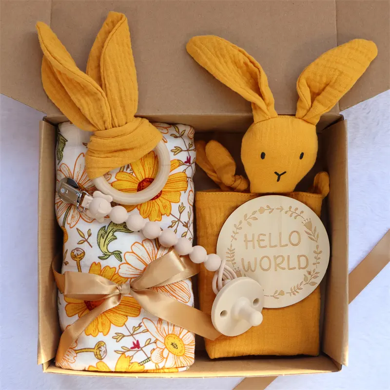 Set regalo personalizzato per neonato in cotone organico con set regalo per baby shower in mussola con coperta swaddle