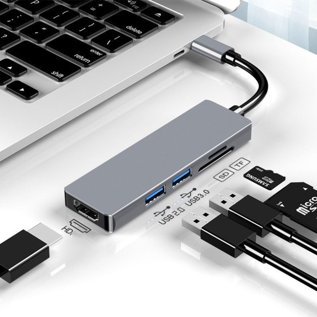 OEM Customized Logo 5 Port USB-C Aluminum Alloy Docking Station with HDTV SD/TF Card Reader USB 3.0 Ports-in Stock