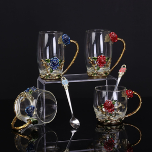 Creative Luxury Glass Coffee & Tea <b>Mug</b> Set Spoon Colorful Transparent Blue Rose Design Heat Resistant High Quality for Presents - Product Image 2