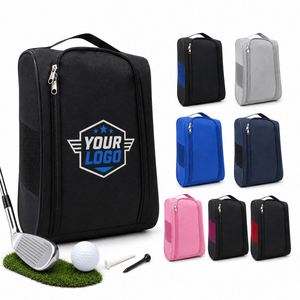 Sac à chaussures de golf respirant avec logo personnalisé, en nylon imperméable, pochette de transport pour chaussures de sport athlétiques avec maille ventilée pour les voyages - Product Image 1