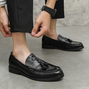 Tassels Pure Color Business Walking Style Casual Leisure Durable <b>Flats</b> Custom Loafers Men's Dress Shoes - Product Image 6