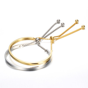 Stainless Steel <b>Adjustable</b> <b>Bracelet</b> 4mm Half Round Chain Gold Silver Unisex Jewelry Gift - Product Image 5