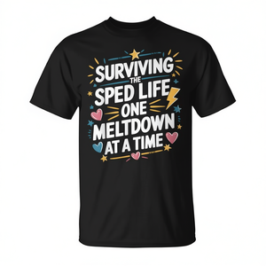 Camiseta Surviving The Sped Life One Meltdown At A Time para profesores de educación especial - Product Image 2
