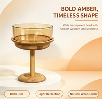 Gobelet en verre borosilicate fait main, bol rond ambré avec tige en bois, 301-400 ml, pour servir du vin, de la bière ou du champagne
