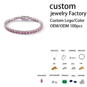 Pink Moissanite Tennis <b>Bracelet</b>, Rhodium Plated S925 Silver, Valentine's Day Mother's Day Gift, 17cm - Product Image 2