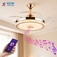Ventilador de Techo con Aspas Invisibles, Motor DC Silencioso con Música, Luz de 3 Colores para Apartamento, Hotel, Iluminación Interior del Hogar