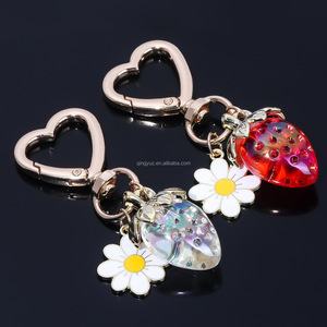 Sweets 3D Tulip Flower Strawberry Keychain Kawaii Heart Flower Daisy Key Chains Accessories Decor for Girls Purse Bag Charm Gift